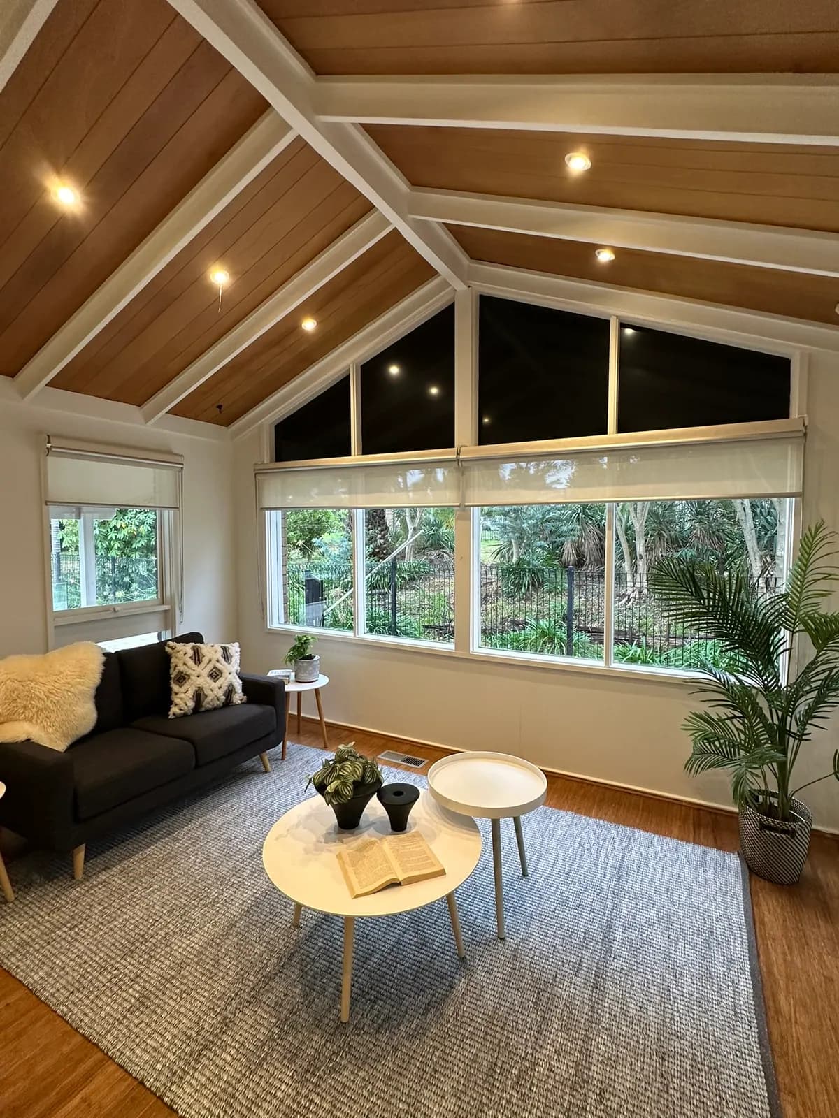 The sitting room was finished with blackout tint for extra privacy from the street, controlling the amount of sun entering the space and assisting with heat reduction.