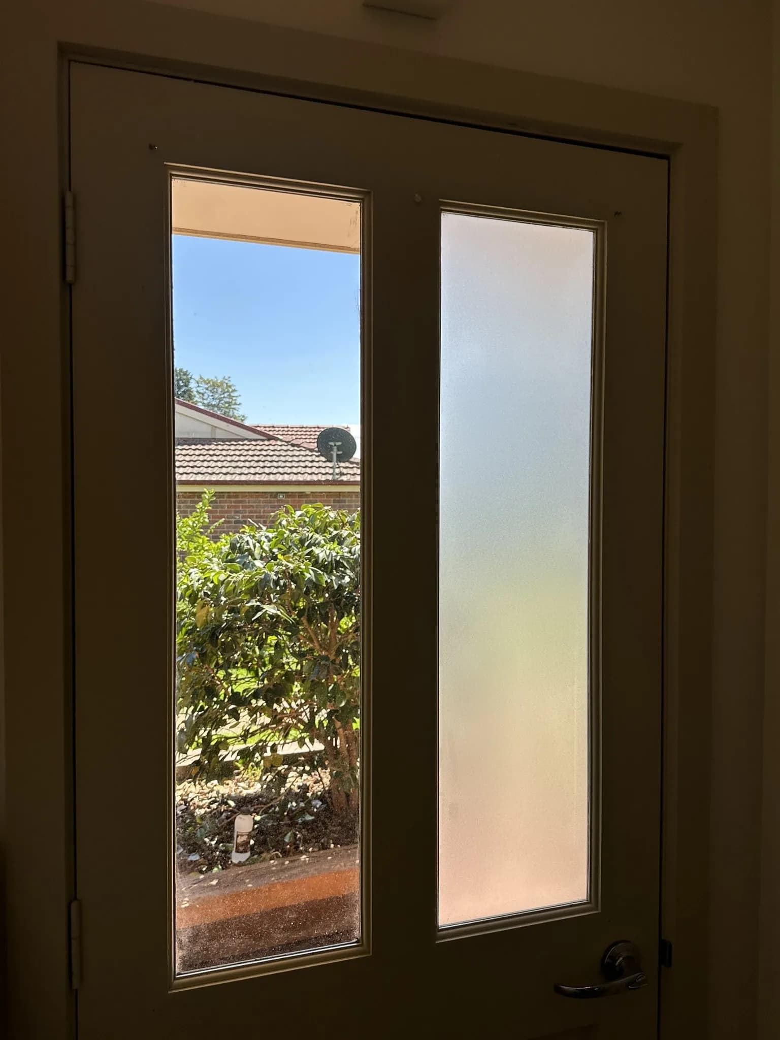 Frosted Film on French Entry Doors detail 2